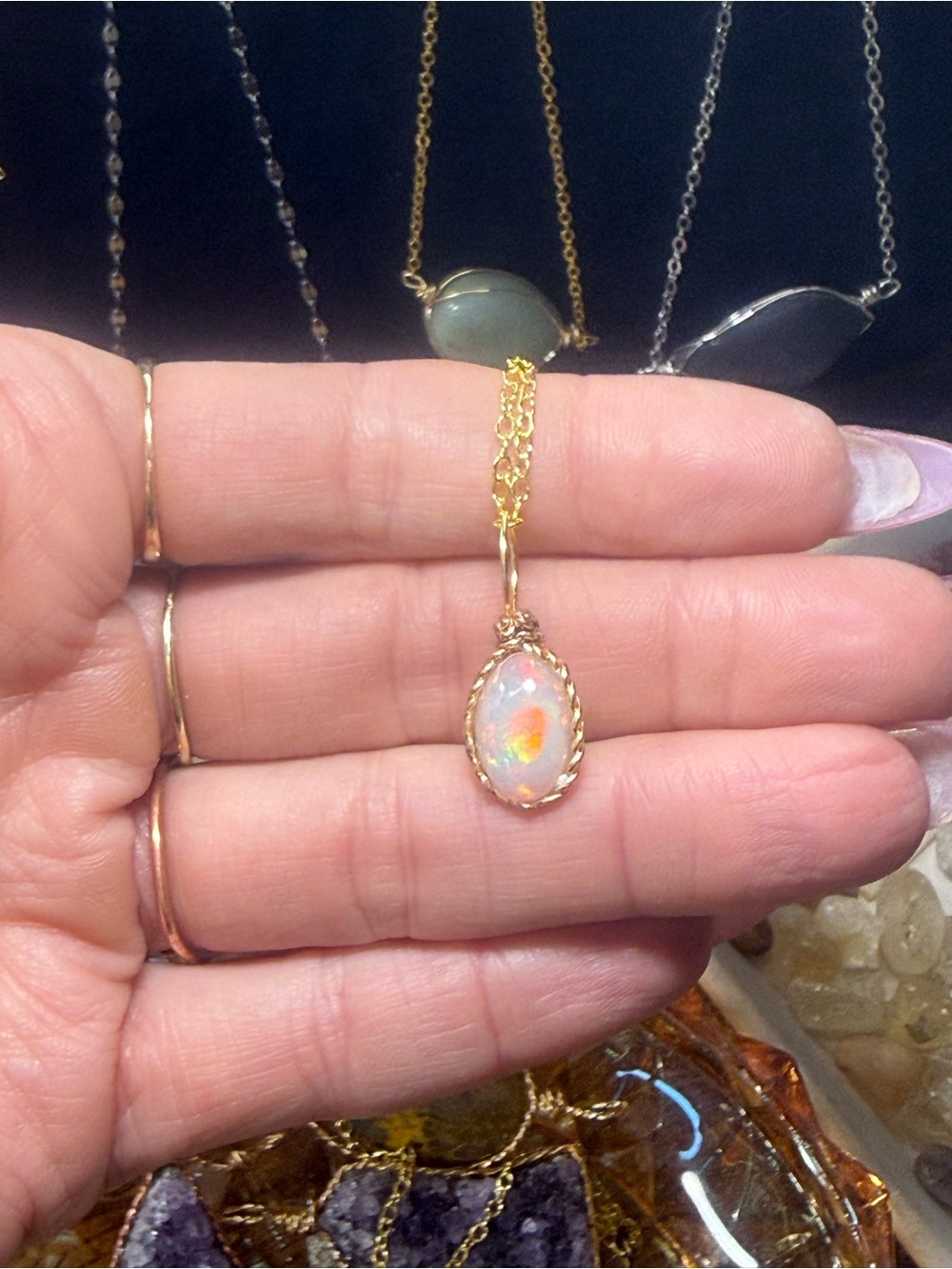 Dainty twisted gold Stunning Ethiopian Opal necklace
